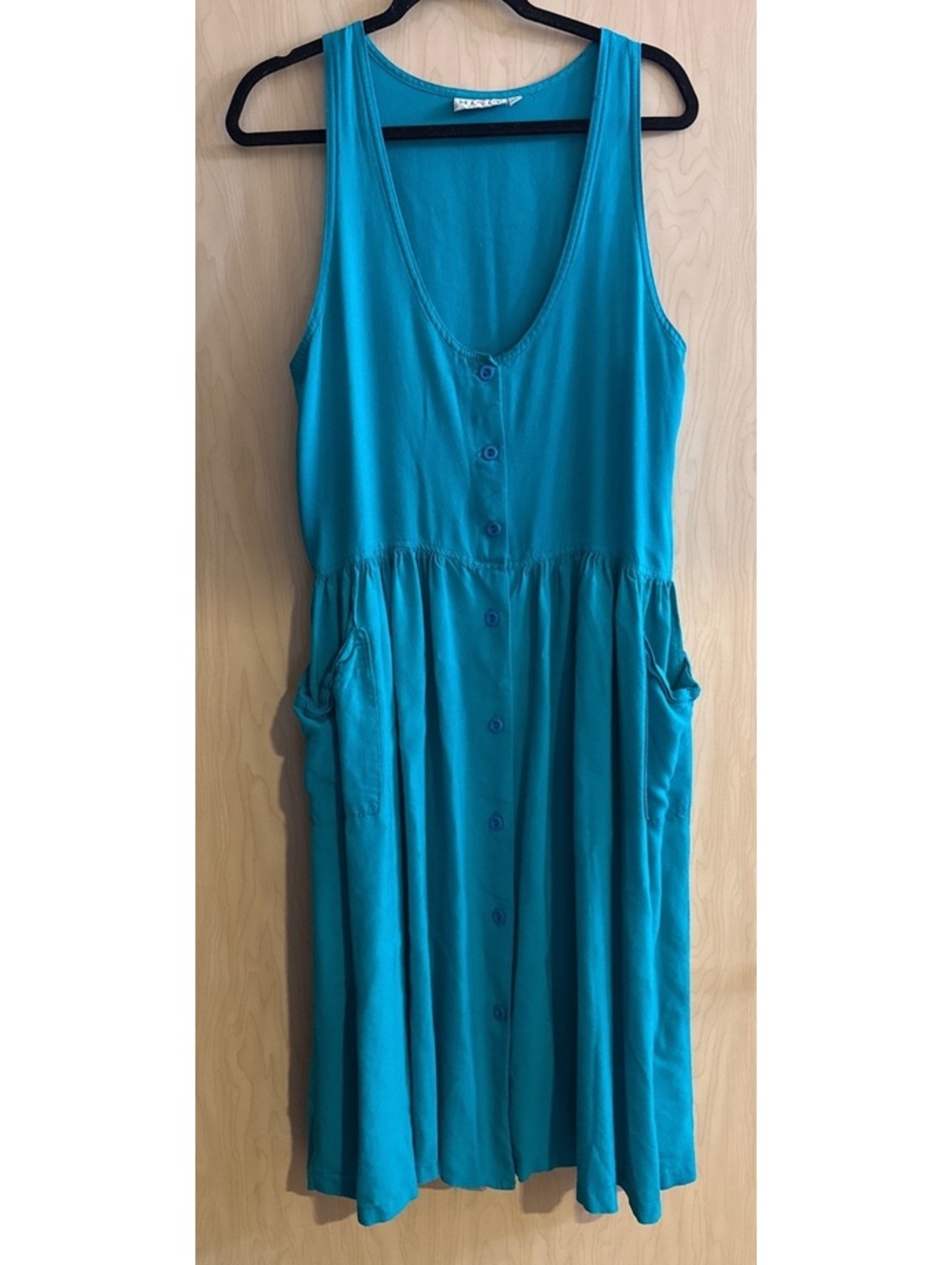 80s midi jumper dress aqua blue drop waist women’s size s/m